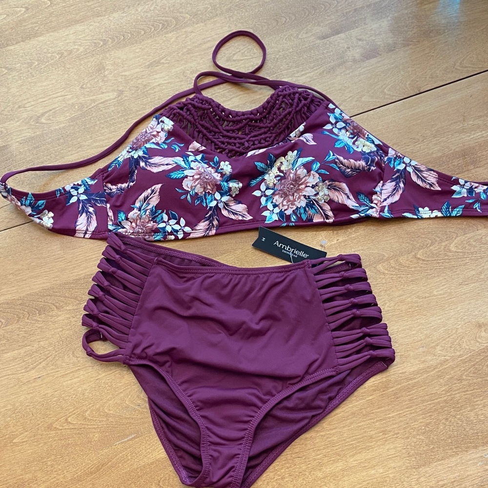 Ambrielle Floral Bikini in Burgundy and Blue
